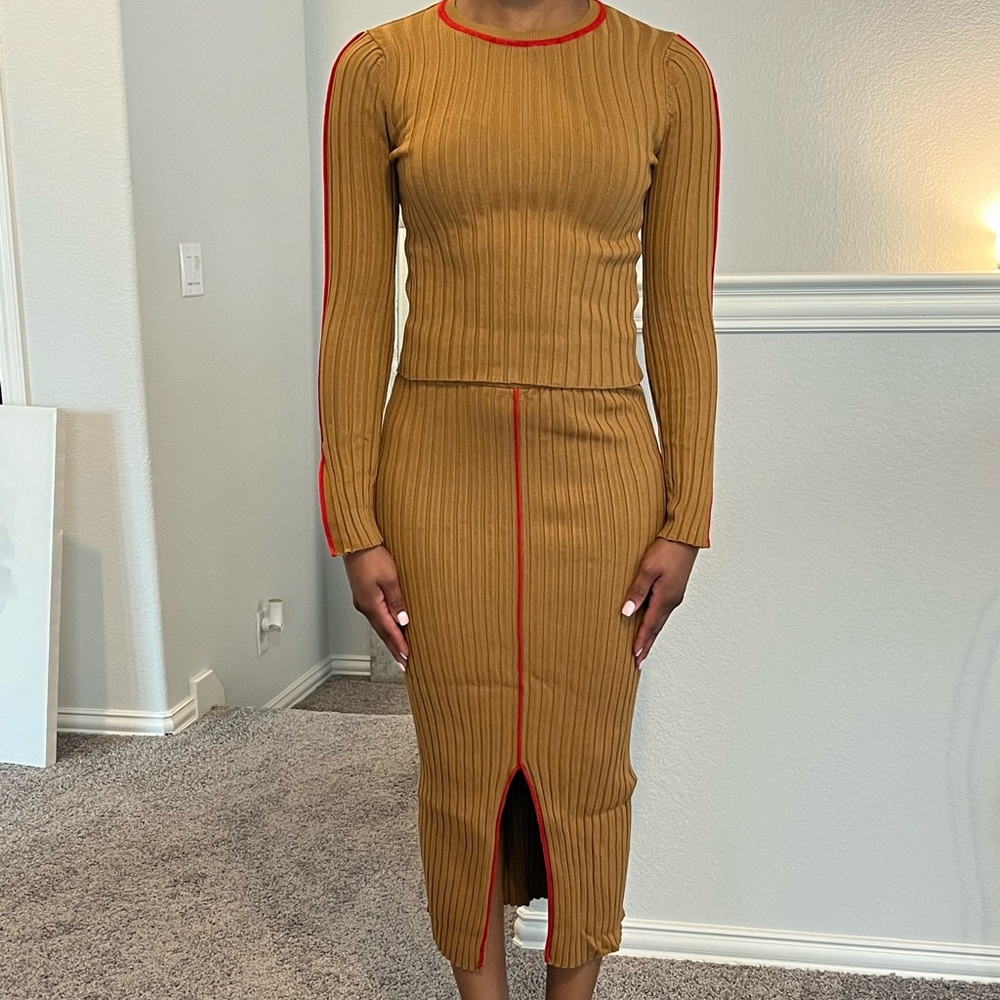 Tan Two Piece Skirt Set